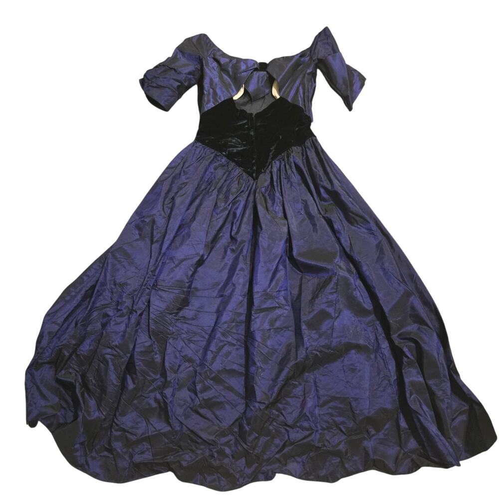 Vintage Loralie 80s Purple Dress Sz 12 Party Prom Taffeta Drop Waist Velvet - Picture 3 of 12